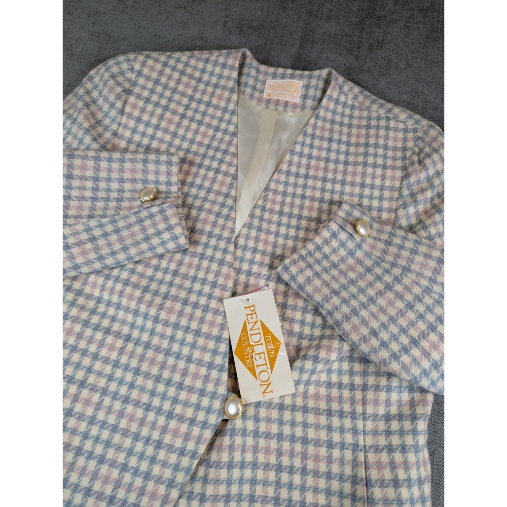 NWT Pendelton Blazer Womens 16 Plus Houndstooth Virgin Wool Made USA Vintage